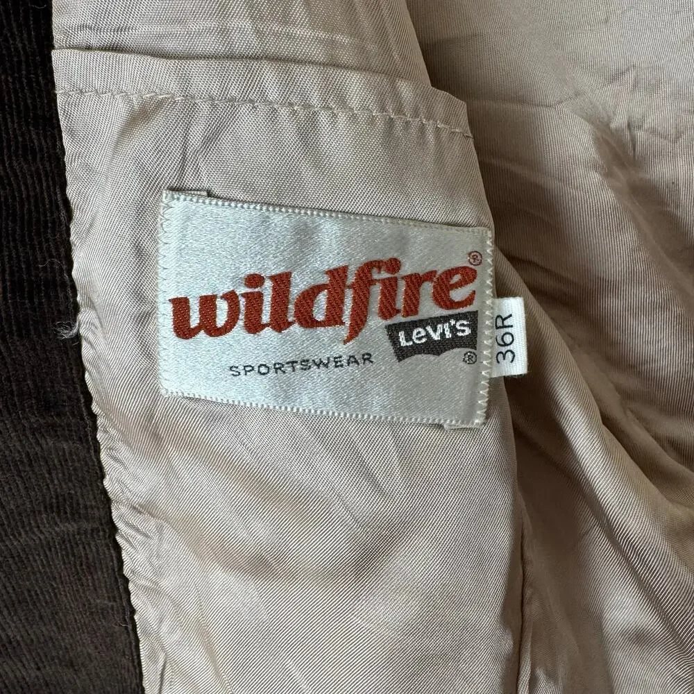 Vintage Levi's Sportswear Wildfire Panatela Corduroy Blazer Mens 36R 70s Brown
